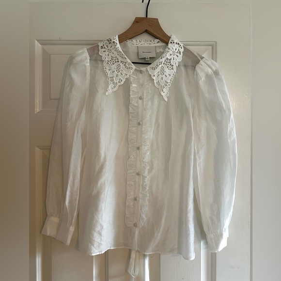 Reformation Lace Indy Ruffle Top White Size 4 - Picture 2 of 6